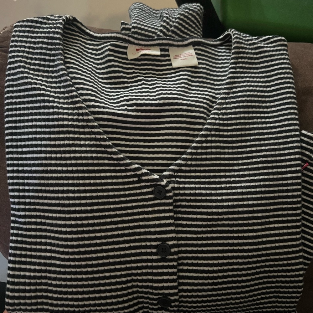 Levi's Black and White Striped V-Neck Sweater